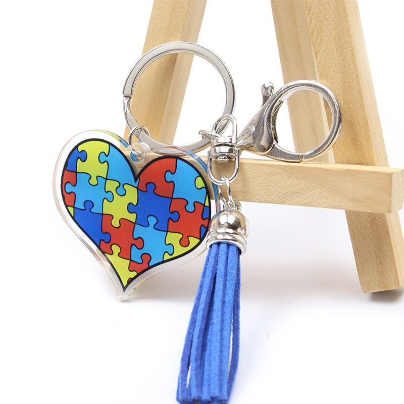 Autism Awareness Tassel Acrylic Keychain