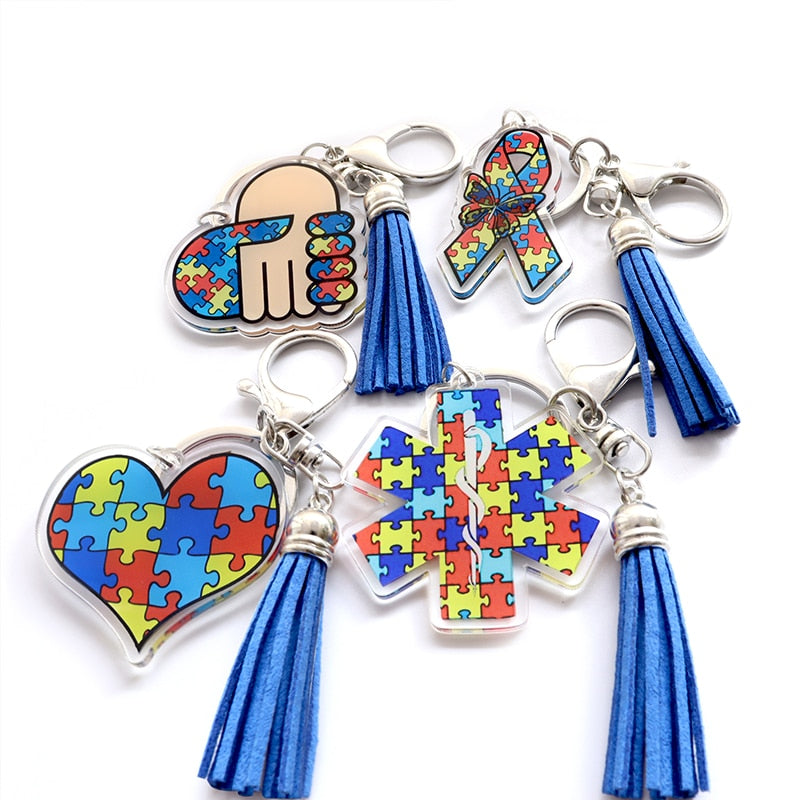 Autism Awareness Tassel Acrylic Keychain