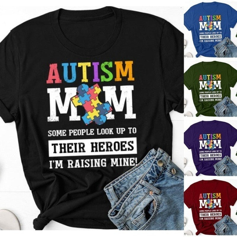 Autism Mom Letter Print T Shirt Women