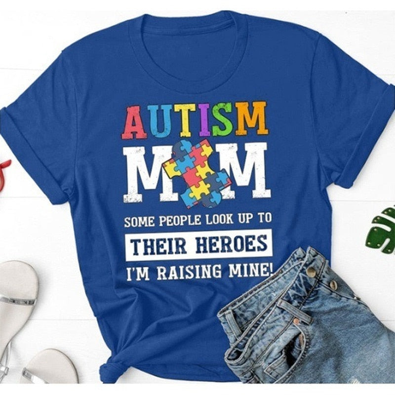 Autism Mom Letter Print T Shirt Women
