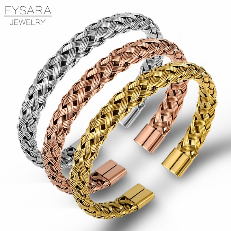 FYSARA 3pcs/Set Royal Roman Bracelets &amp; Bangles Cable Wire  Woven Bangles For Men Stainless Steel Men Jewelry Accessories