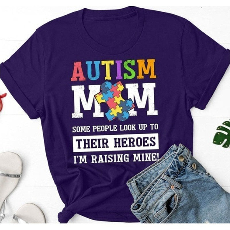 Autism Mom Letter Print T Shirt Women