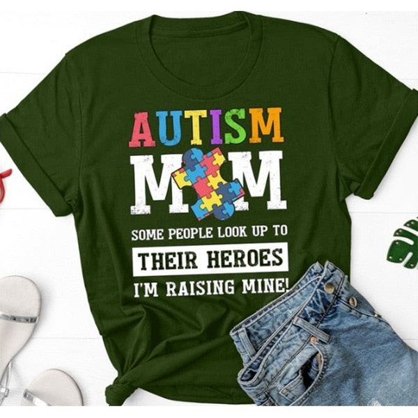 Autism Mom Letter Print T Shirt Women