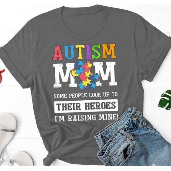 Autism Mom Letter Print T Shirt Women